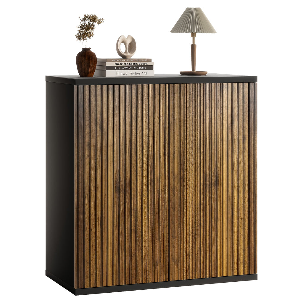 Vertical Ribbed Walnut End Thermoformed Two-Door Cabinet