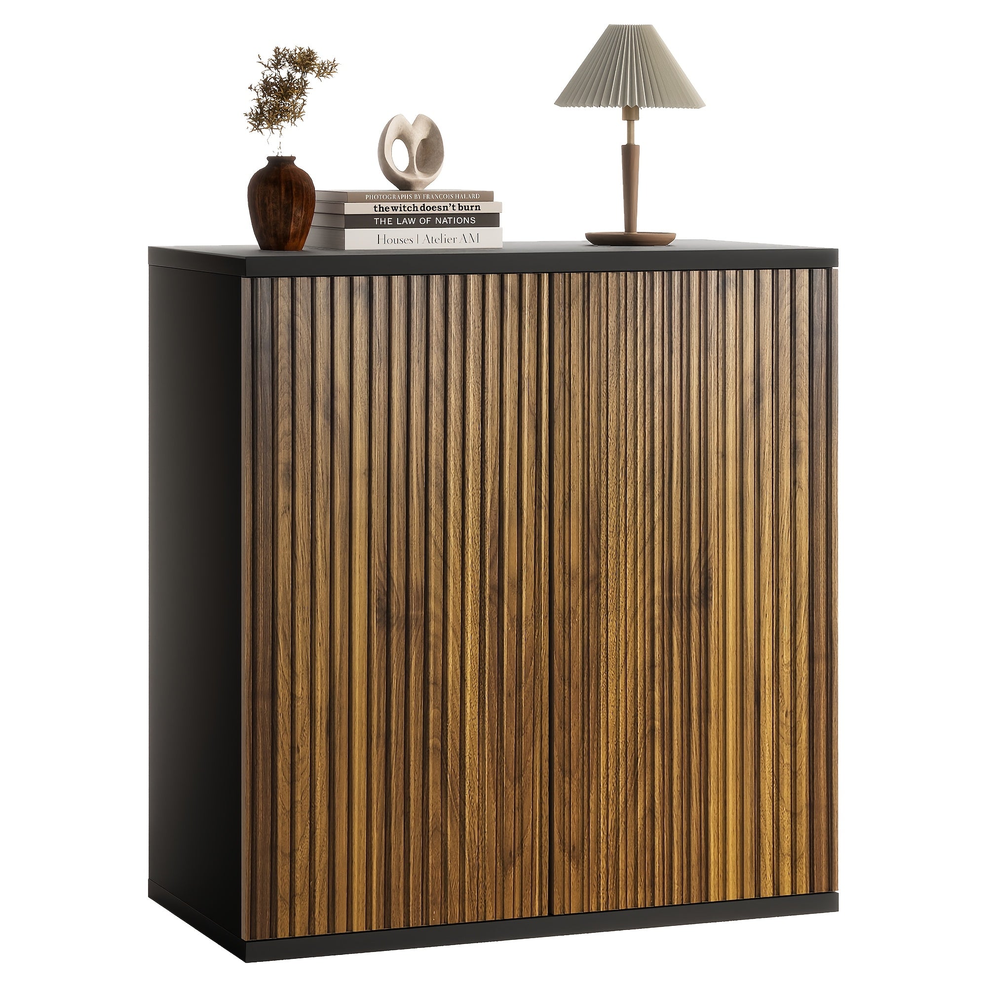 Vertical Ribbed Walnut End Thermoformed Two-Door Cabinet