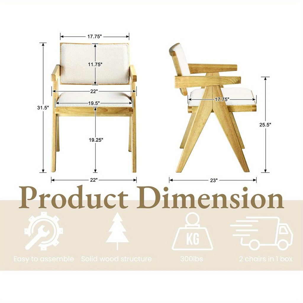 Set of 2 Modern Farmhouse Dining Chairs with Arms Boucle Upholstered Dining Room