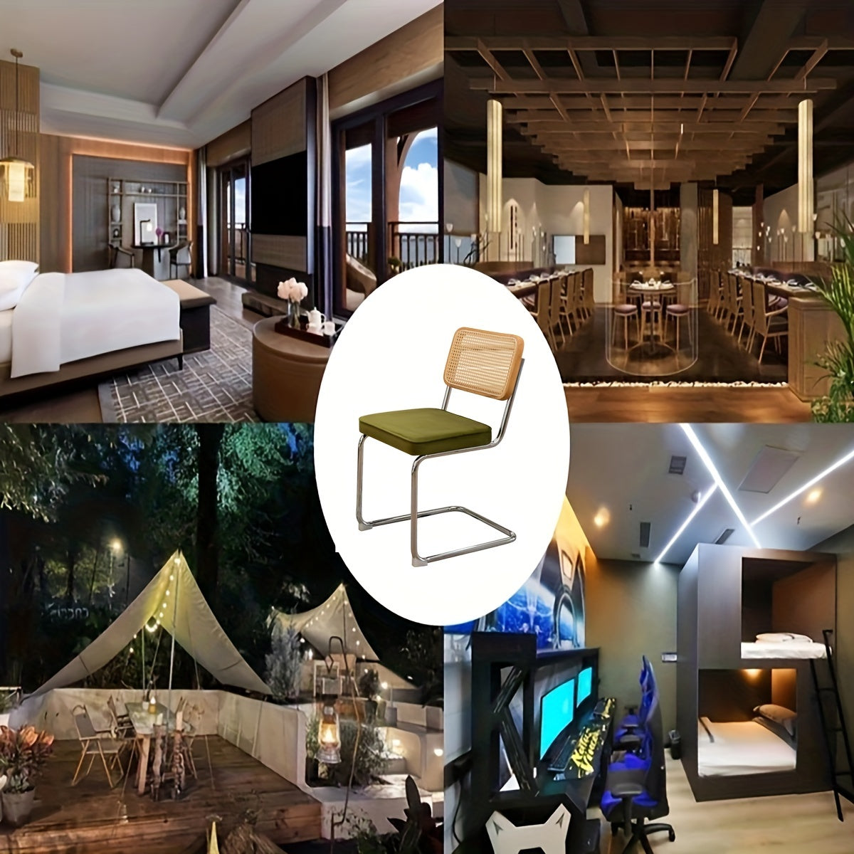 Set of Two Dining Chairs Featuring Velvet And Rattan, Designed with Chrome Legs