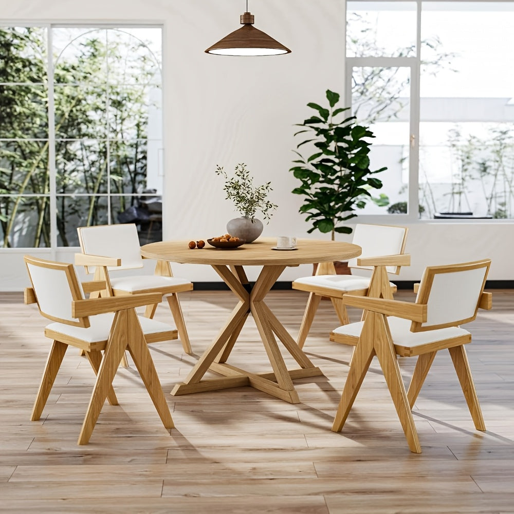 Set of 2 Modern Farmhouse Dining Chairs with Arms Boucle Upholstered Dining Room