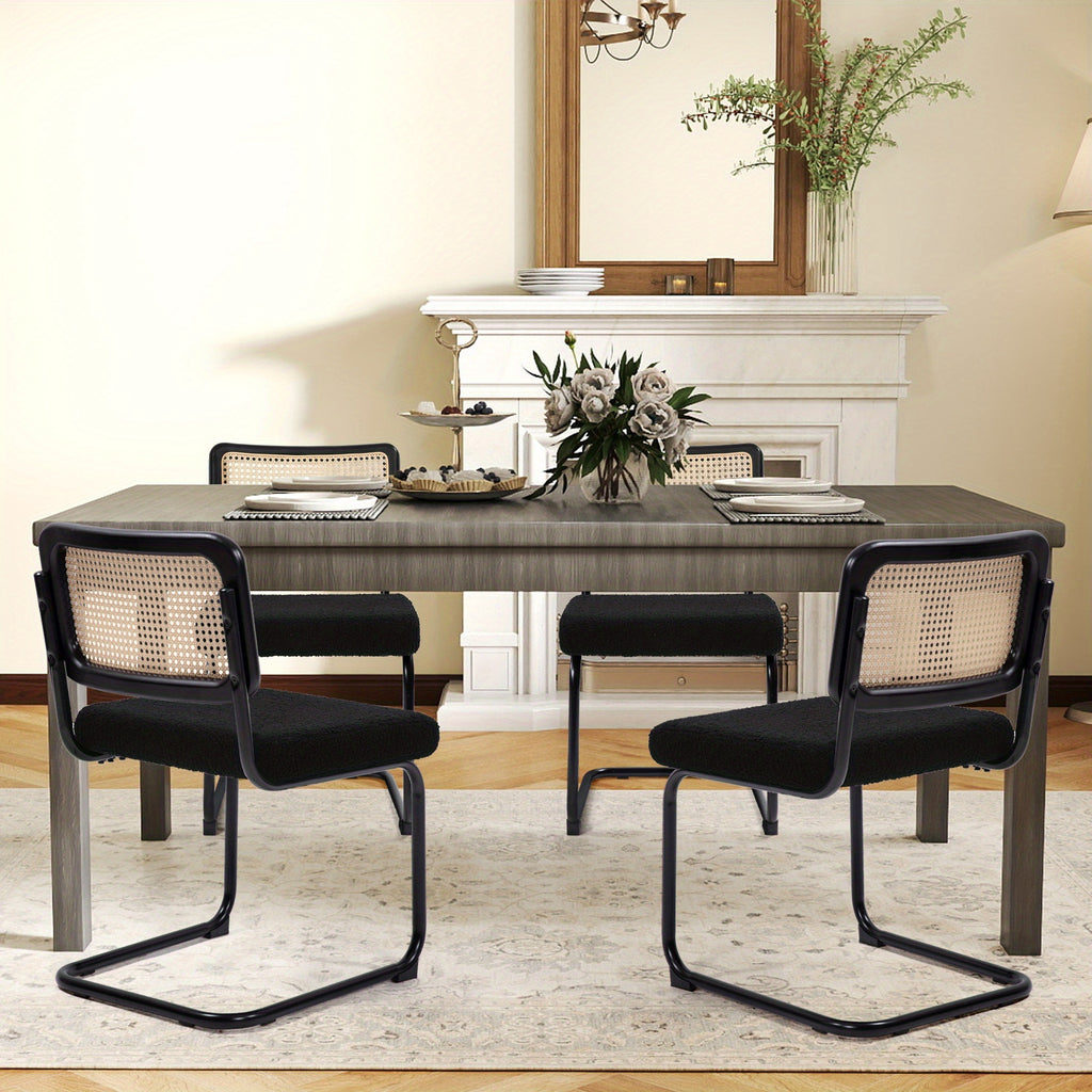 Retro Rattan Dining Chairs, Set Of 2\u002F4, Classic Boho Style Cantilever Kitchen Or Desk Chairs