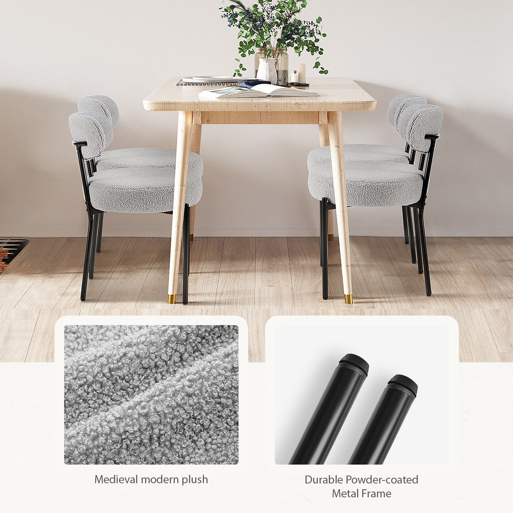 Dining Chairs Set of 2, Boucle Upholstered Kitchen Chairs with Curved Backrest & Metal Legs