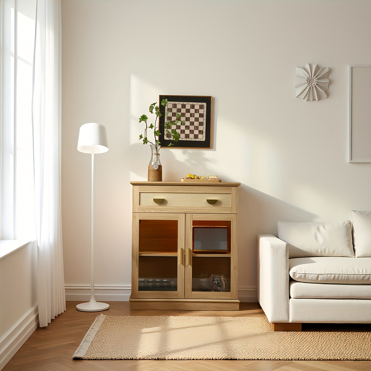 Modern Buffet Cabinet with Glass Door Storage - Adjustable Shelves & ≥3.2 Cu Ft Display Cabinet
