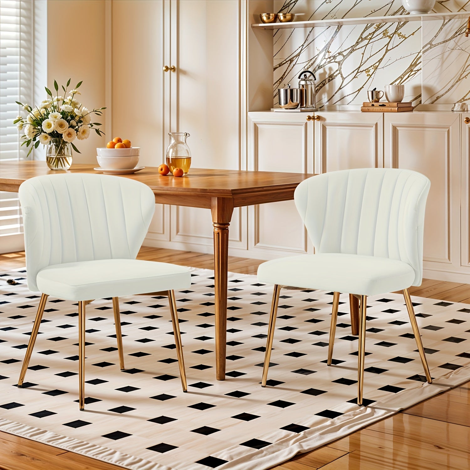 Mojay Modern Dining Chairs Set Of 2, Velvet Vanity Chairs with Golden Metal Legs for Kitchen