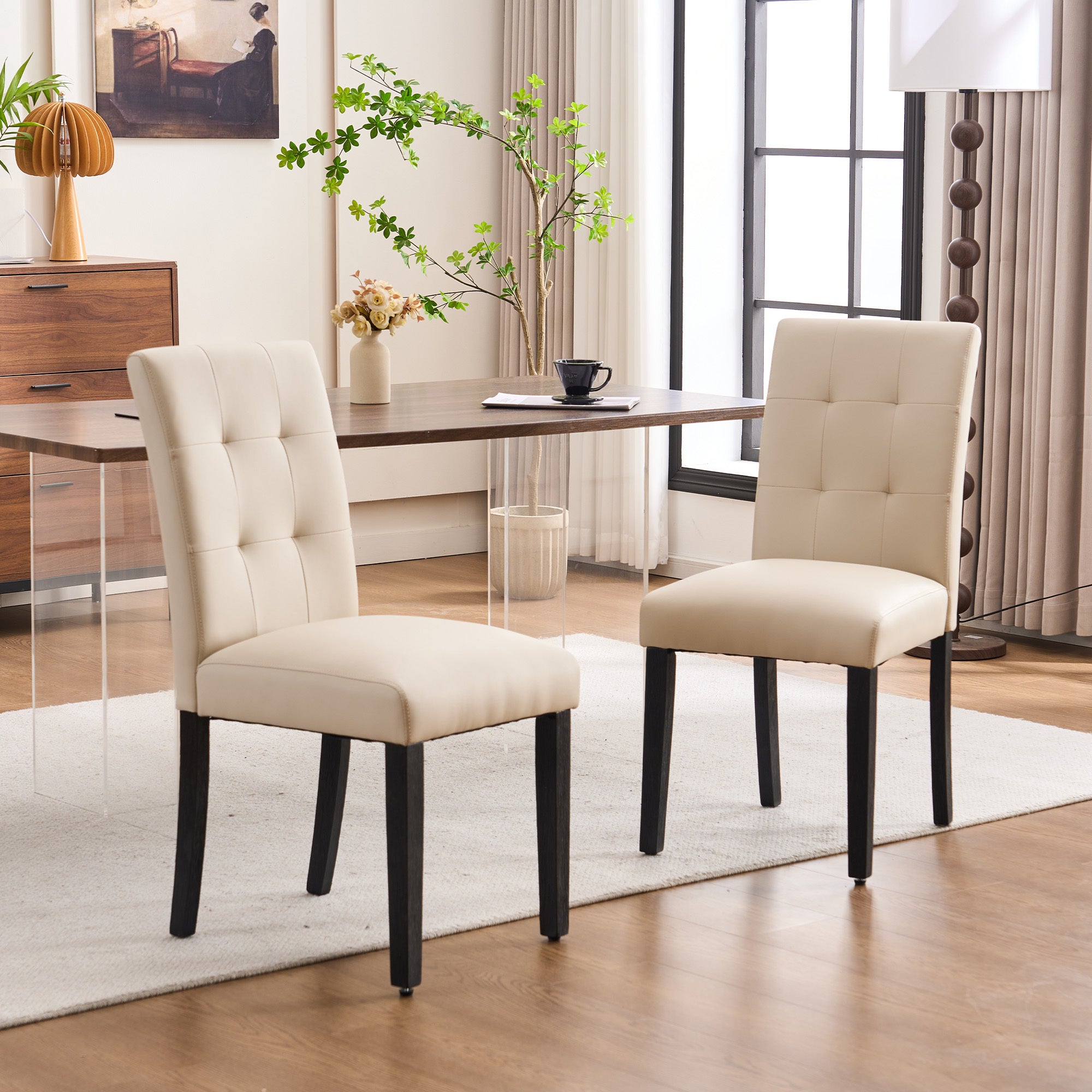 Set of 2 Faux PU Leather Upholstered Dining Chairs for Home Kitchen Living Room