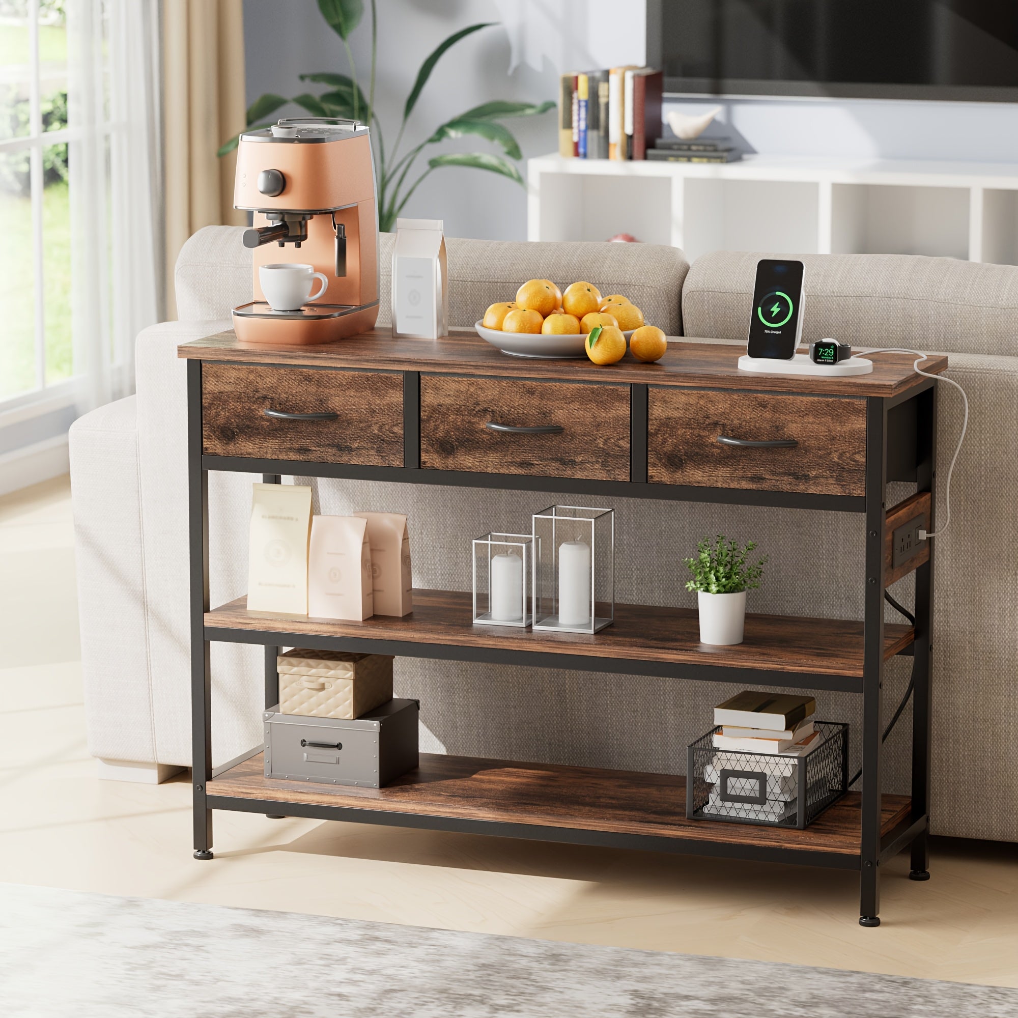 3-Tier Console Table with Charging Station