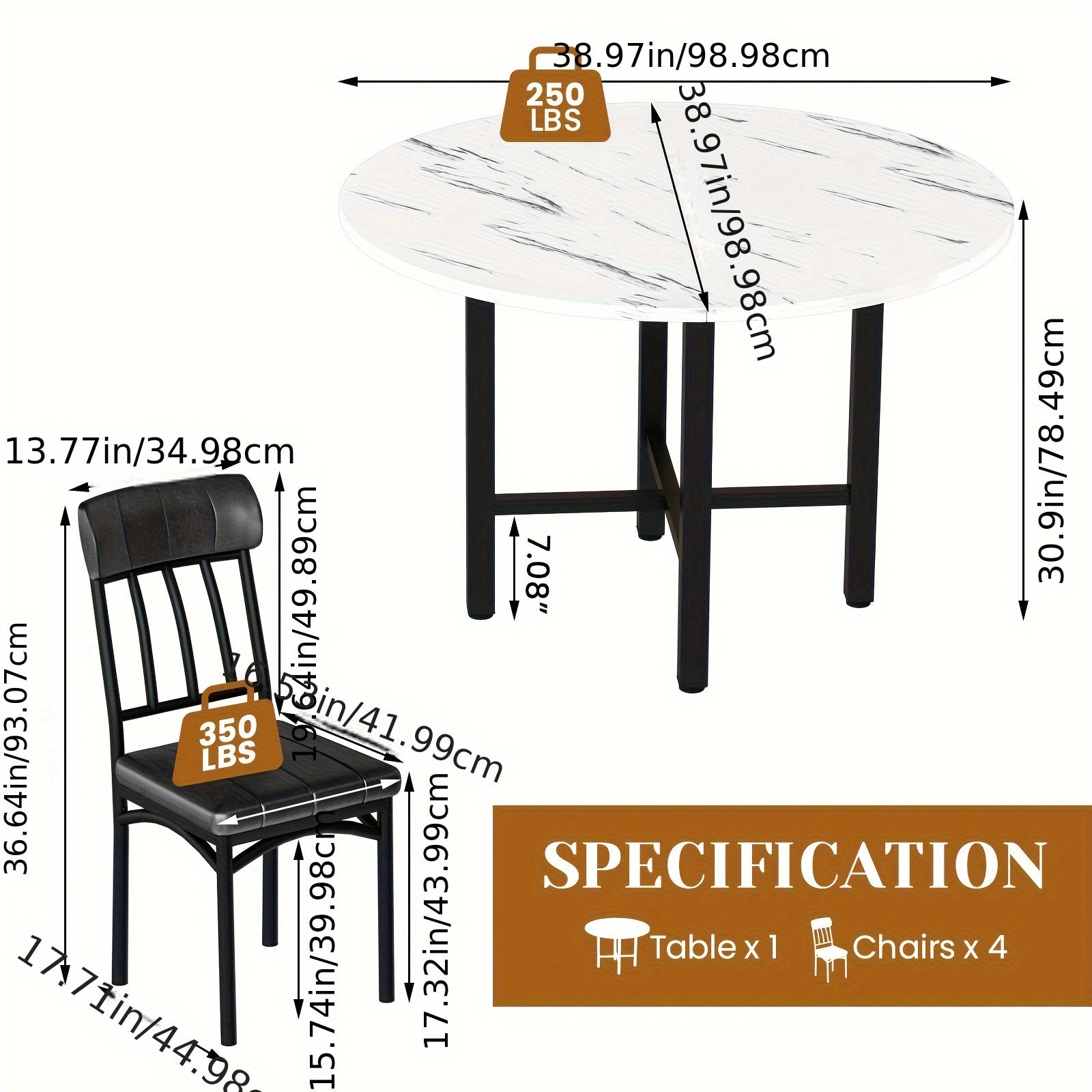 5pcs Dining Table And Chairs Set - Wooden Circle Table With 4 Faux Leather Seats, Kitchen Or Small Dining Spaces