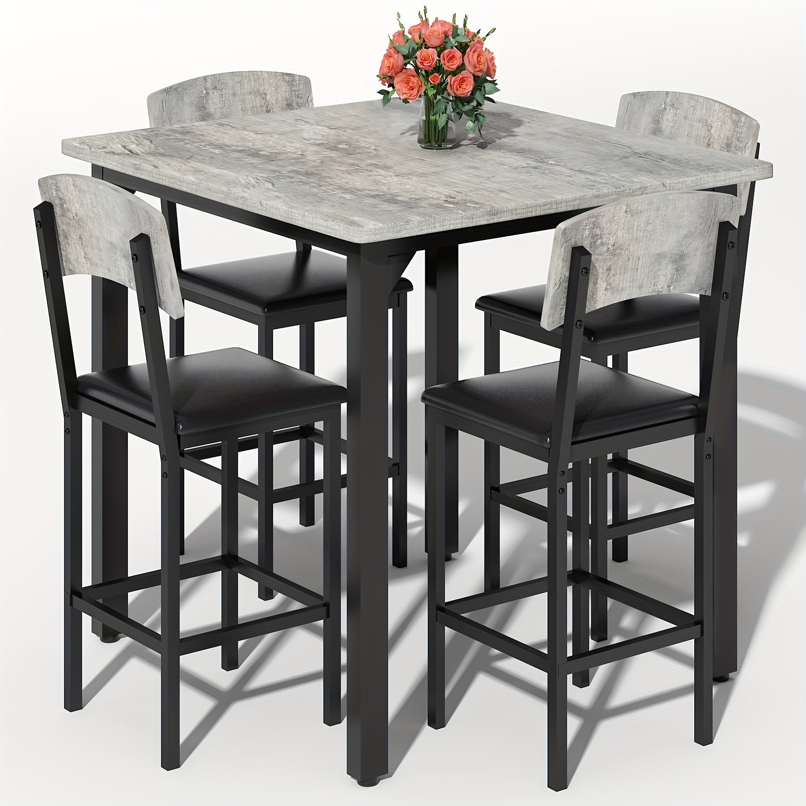 5pcs Dining Table And Chair Set with Imitation Marble Texture